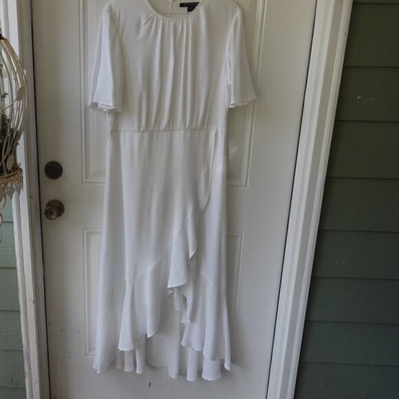 French Connection white high low ruffled maxi dress, size 12 (US) lined - Picture 1 of 12